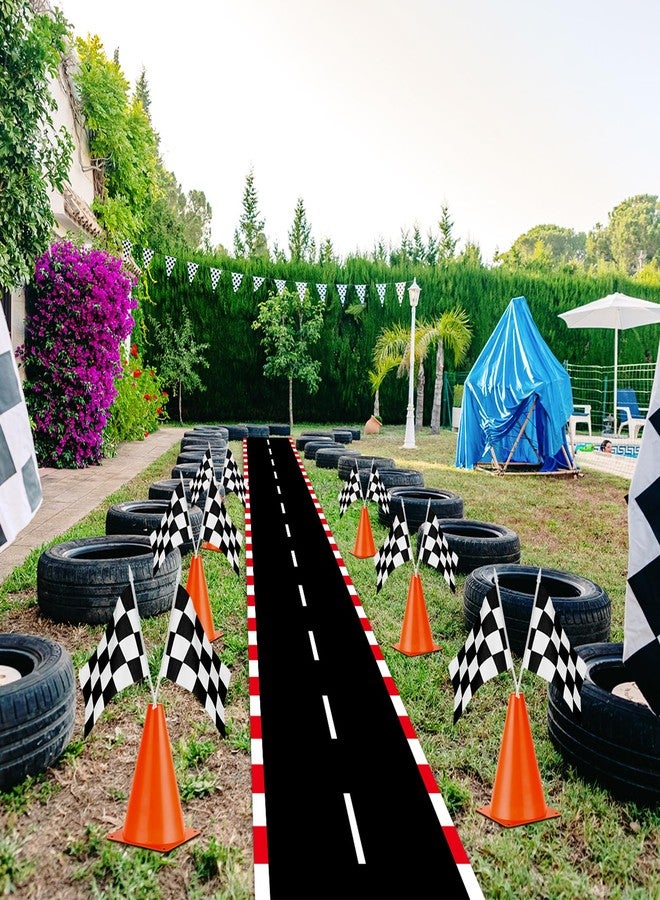 Remagr Racetrack Floor Running Black Racer Party Decoration Mat Road Table Runner Long Racetrack Tablecloth Drag for Party (Stripe Style,16 ft x 2 ft) - Image 5